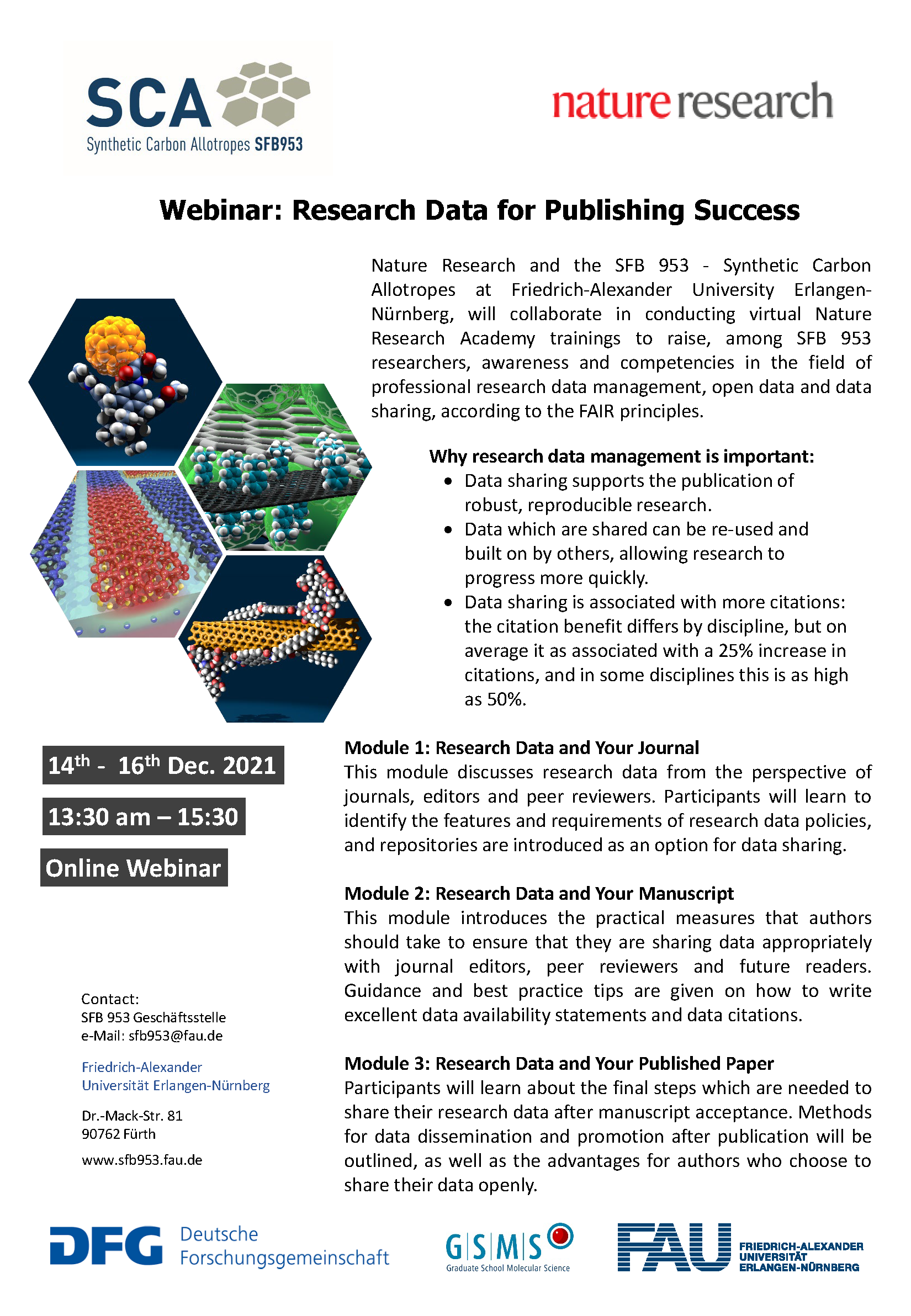 Poster "Webinar: Research Data for Publishing Success"