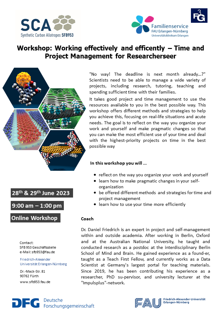 Poster "Workshop: Working Effectively and Efficently – Time and Project Management for Researchers